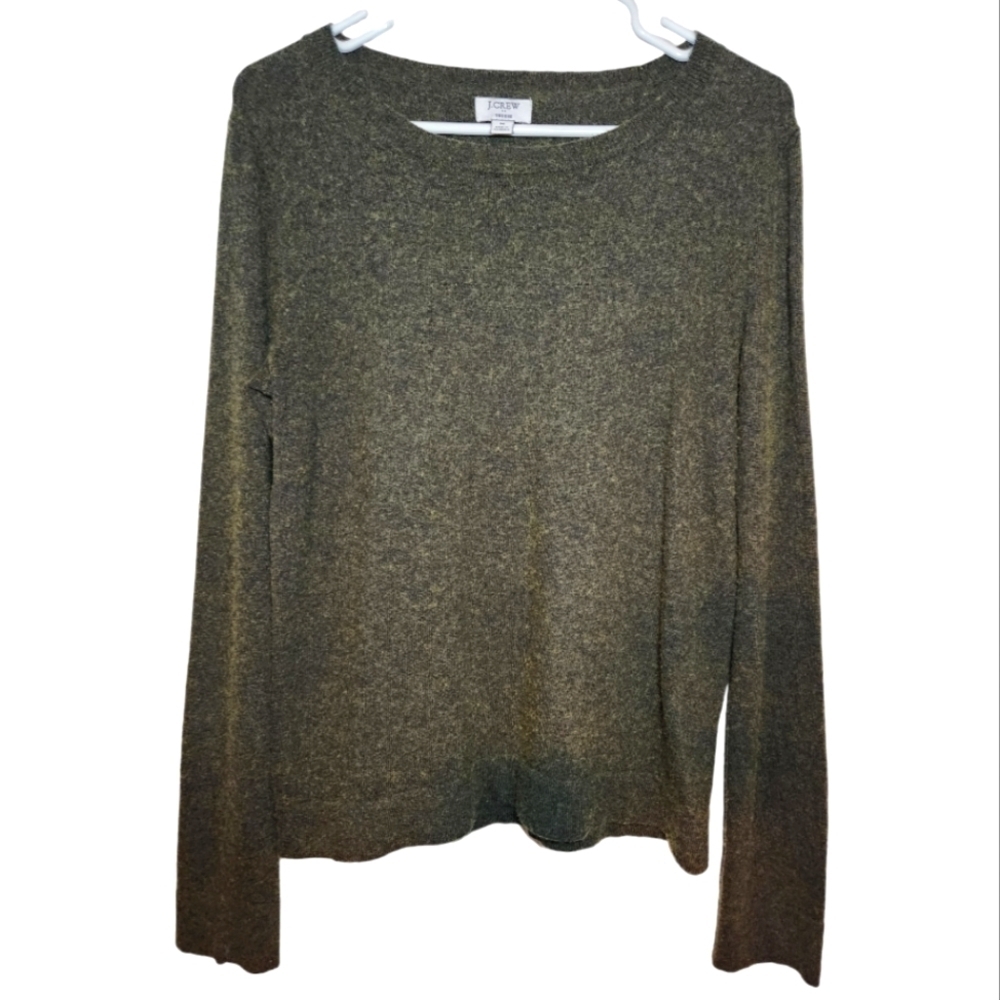J. Crew Teddie Olive Green Long Sleeve Sweater Shirt Size M Wool Cotton Blend